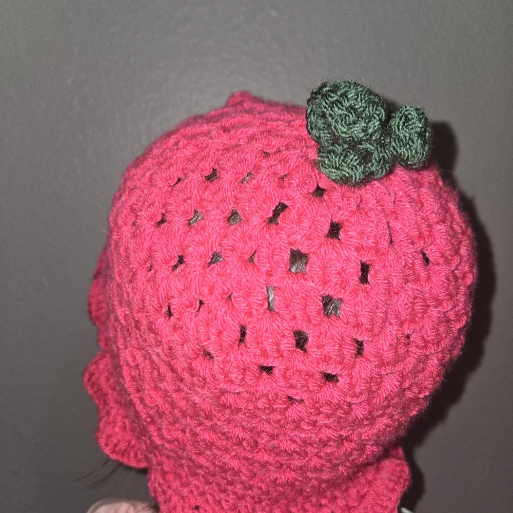 Girl's Raspberry Crochet Bucket Hat - Picture 15 of 15